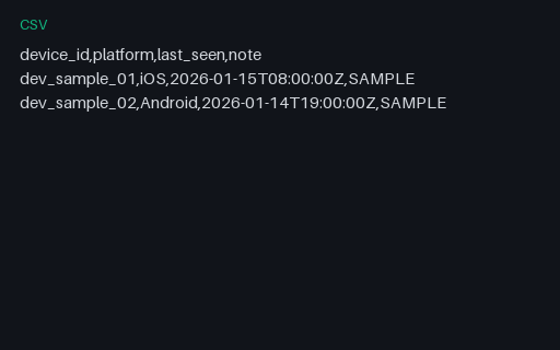 Preview of GDPR Devices Export (CSV, SAMPLE)