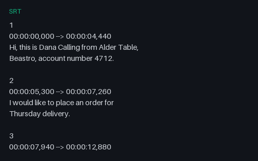 Preview of Supplier order call: timed captions