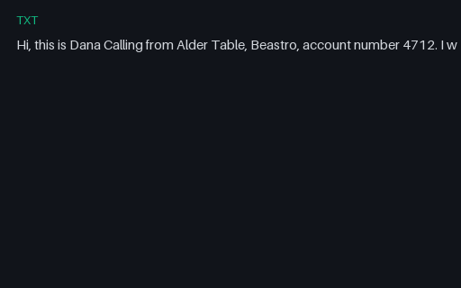 Preview of Supplier order call: recogniser transcript