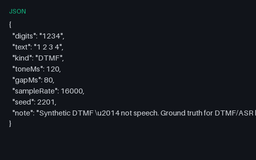 Preview of DTMF Transcript: 1234 (JSON)
