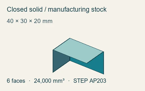 Preview of Closed STEP stock block: 40 × 30 × 20 mm