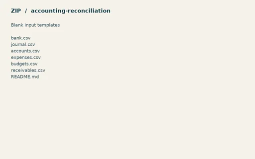 Preview of Alder Books Reconciliation: Blank input table templates