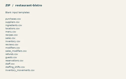 Preview of Alder Table Bistro: Blank input table templates