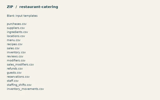 Preview of Willow Event Kitchen: Blank input table templates