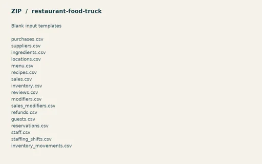 Preview of Cedar Street Tacos: Blank input table templates