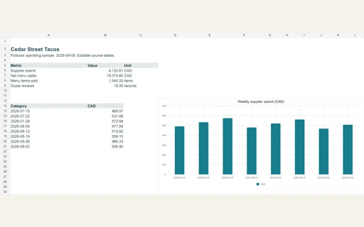 Preview of Cedar Street Tacos: Editable operating workbook