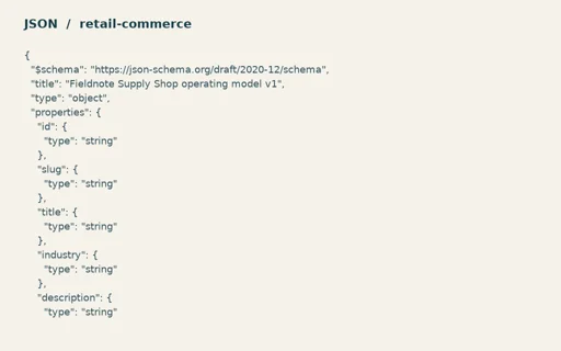 Preview of Fieldnote Supply Shop: Operating model JSON Schema