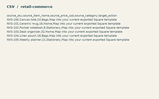 Preview of Fieldnote Supply Shop: Square profile CSV