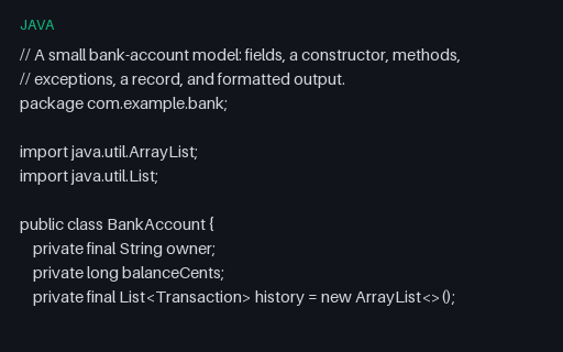 Preview of Java: Bank account (class, record, exceptions)