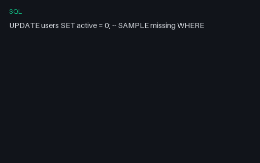 Preview of SQL Lint Shape: Missing Where Update