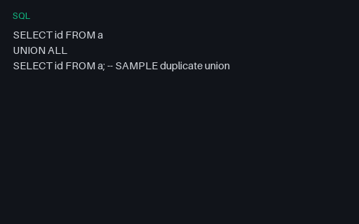 Preview of SQL Lint Shape: Union All Dupes