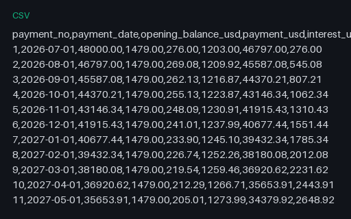 Preview of Pine Assembly Workshop: Loan amortisation schedule whose final balance does not reach zero