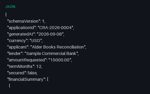 Preview of Alder Books Reconciliation: Credit application JSON