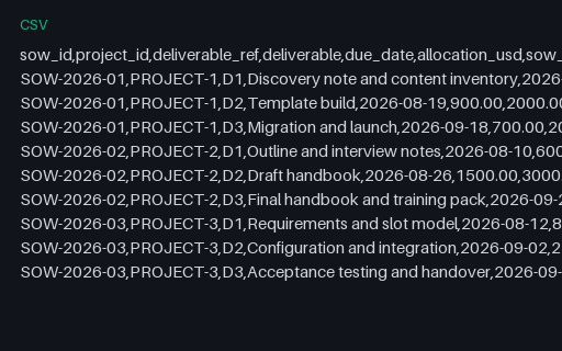 Preview of Tern Client Services: Statement of work deliverables with an allocation that does not add up
