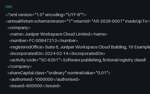 Preview of Juniper Workspace Cloud: Annual return XML
