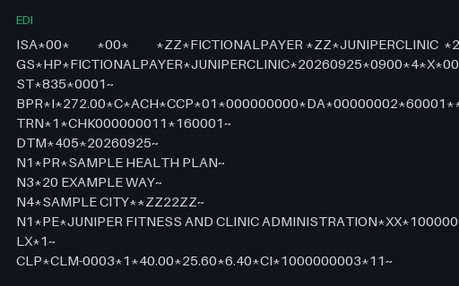Preview of Juniper Fitness and Clinic Administration: X12 835 remittance advice