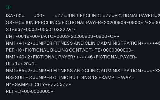 Preview of X12 837 single claim: Juniper Fitness and Clinic Administration