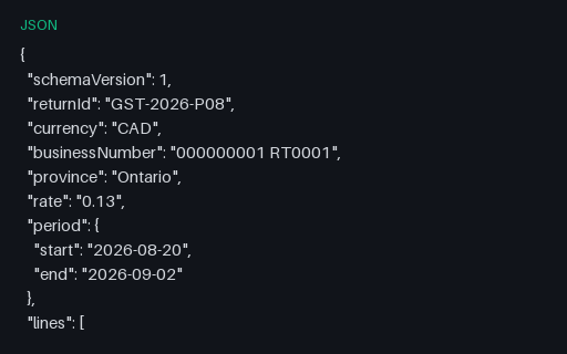 Preview of Harbour Kitchen Group: GST/HST return JSON