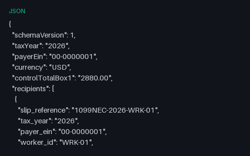Preview of Tern Client Services: 1099-NEC shaped recipient list JSON