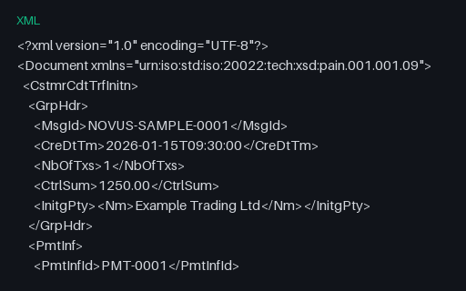 Preview of ISO 20022 Credit Transfer: pain.001 (XML)