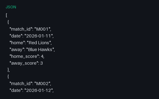 Preview of Sports Match Results (JSON)