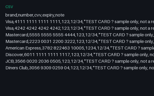 Preview of Payment Test Cards (CSV)