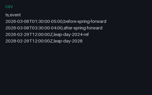 Preview of CSV DST and Leap-Day Timestamps