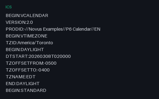 Preview of Calendar Time Zone - Toronto after DST Transition (ICS)