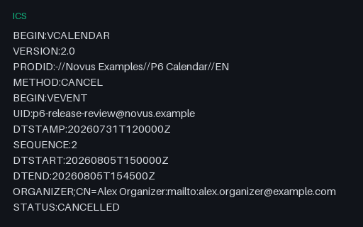 Preview of Calendar Scheduling Lifecycle - CANCEL (ICS)