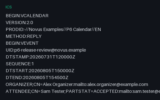 Preview of Calendar Scheduling Lifecycle - REPLY (ICS)