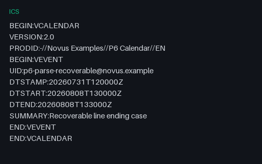 Preview of Calendar Parsing - Recoverable LF Line Endings (ICS)