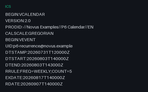 Preview of Calendar Recurrence - EXDATE plus RDATE (ICS)