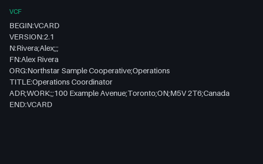 Preview of Organization and Address Contact - vCard 2.1