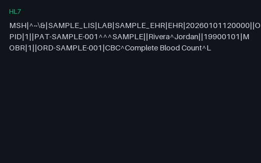 Preview of Healthcare ORM HL7 Message (SAMPLE)
