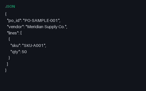 Preview of Inventory Purchase Order (JSON)
