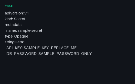 Preview of Kubernetes SAMPLE: Secret (YAML)