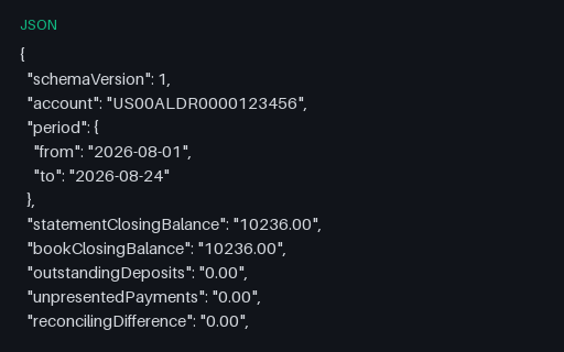 Preview of Alder Books Reconciliation: Bank reconciliation JSON