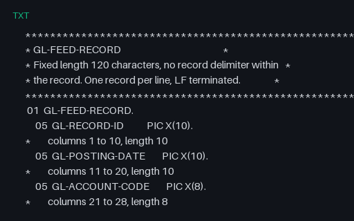 Preview of Alder Books Reconciliation: COBOL copybook for the GL feed