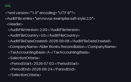 Preview of Alder Books Reconciliation: SAF-T style ledger extract