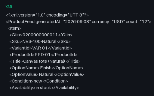 Preview of Fieldnote Supply Shop: Inventory and price feed XML
