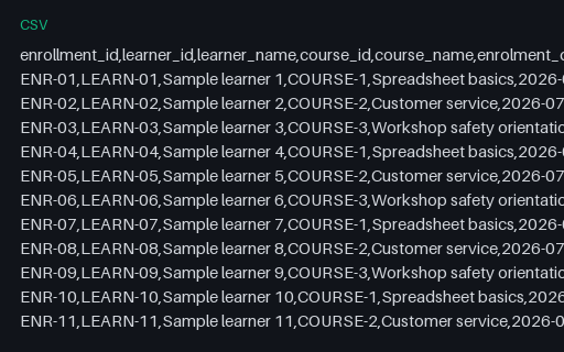 Preview of Fieldnote Learning Centre: Enrolment export