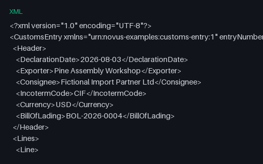 Preview of Pine Assembly Workshop: Customs entry XML