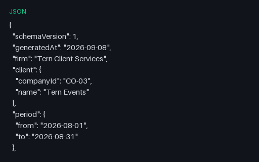 Preview of Tern Client Services: Timesheet export JSON