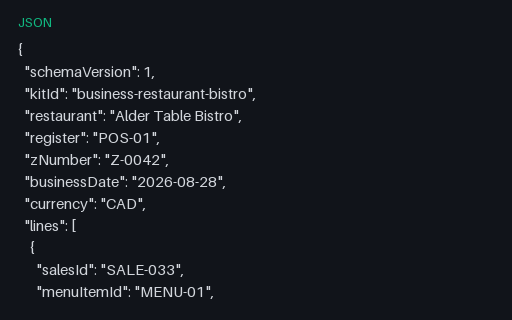 Preview of Alder Table Bistro: Daily Z-read as structured data