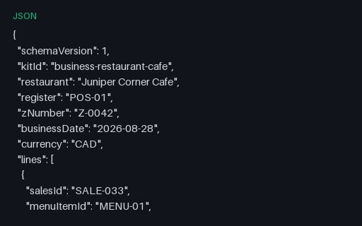 Preview of Juniper Corner Cafe: Daily Z-read as structured data