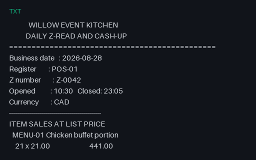 Preview of Willow Event Kitchen: Daily Z-read and cash-up