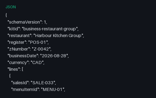 Preview of Harbour Kitchen Group: Daily Z-read as structured data