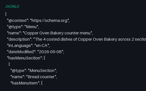 Preview of Copper Oven Bakery: Menu JSON-LD with string prices
