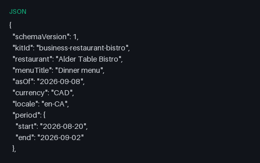 Preview of Alder Table Bistro: Digital menu