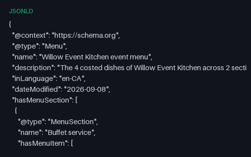 Preview of Willow Event Kitchen: Menu as schema.org JSON-LD